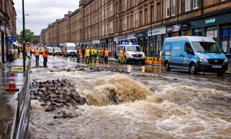 Glasgow Water Main Break Shettleston Road Glasgow Water Main Break Shettleston Road