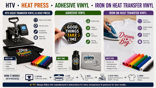 HTV Heat Press, Adhesive Vinyl and Iron-On Vinyl Complete Guide